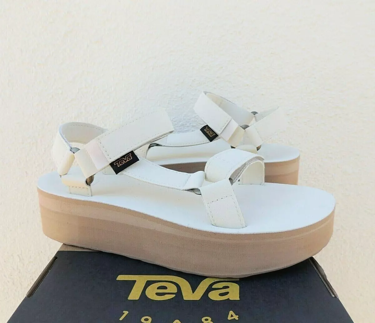 TEVA WHITE SWAN FLATFORM UNIVERSAL UP LEATHER PLATFORM SANDALS US