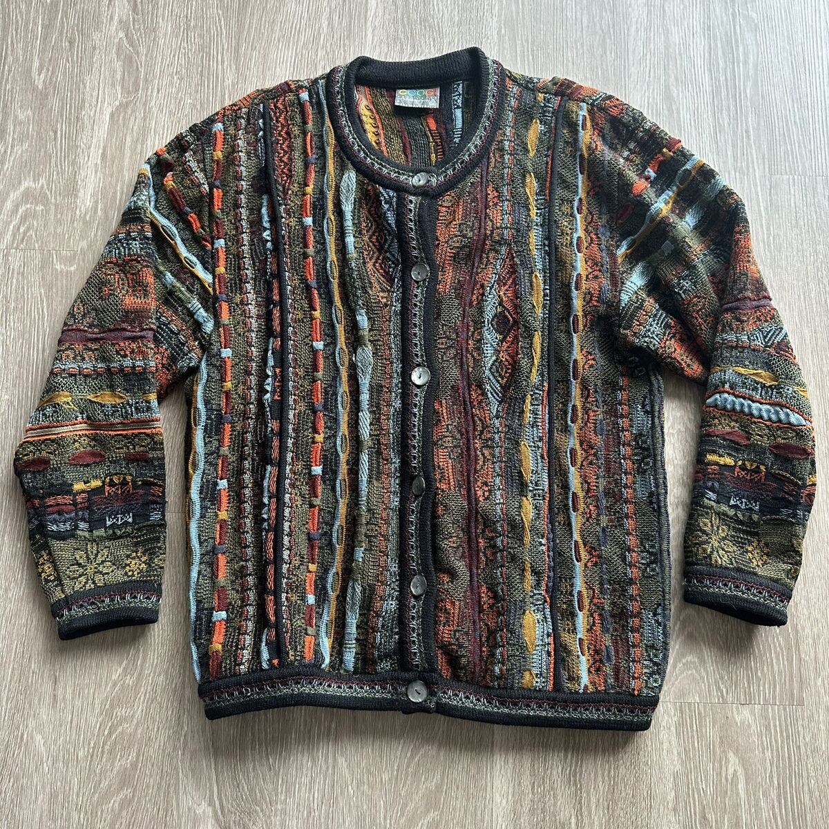 Vintage Coogi Sweater Cardigan 3D Knit Size Small Flower Vintage Coogi Sweater Cardigan 3D Knit Size Small Flower