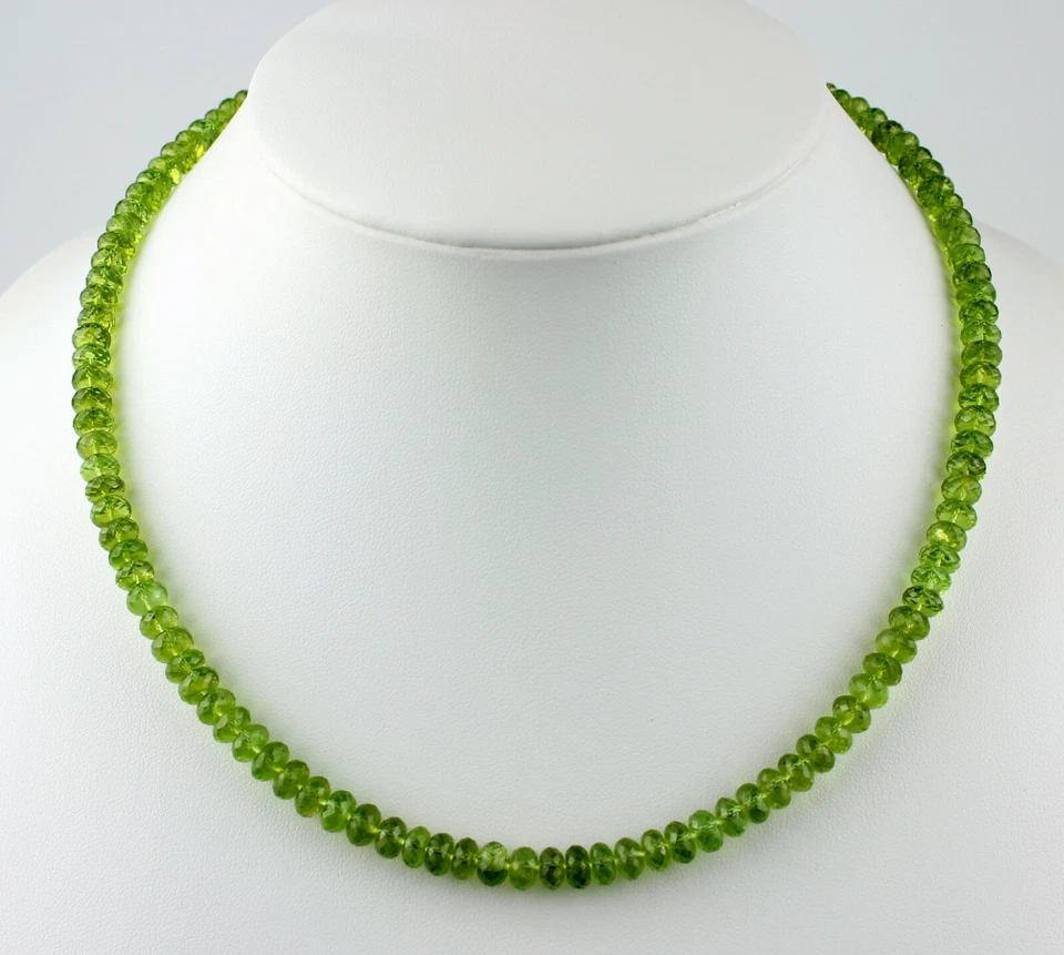 Exklusive Peridot Kette,edelsteinkette Olivin Grün Rondell Collier AAA Qualität - Bild 3 von 4