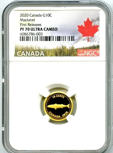 2020 CANADA G10C .9999 GOLD PROOF NGC PF70 UCAM ALEX COLVILLE 1967 MACKEREL POP9