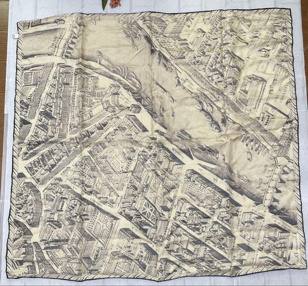 Christian Dior Silk Scarf Map of Paris Light Beige Gray Christian Dior Silk Scarf Map of Paris Light Beige Gray