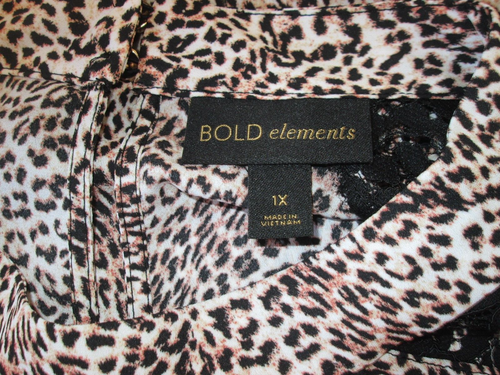 NWT Bold Elements Animal Print Top Women Size 1X Chest 48 Keyhole Lace 225-32430 - Picture 5 of 7