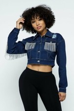 Rhinestone Embezzled Crop Denim Jacket