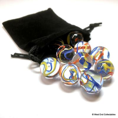 10 x Atemberaubende Regenbogen Spaghetti Wirbel Klein 16mm Glas Spielzeug Murmeln in Geschenktüte