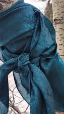 wild rag cowboy scarf 45" X 45" 100% Silk Western DARK TEAL Floral Jacquard 