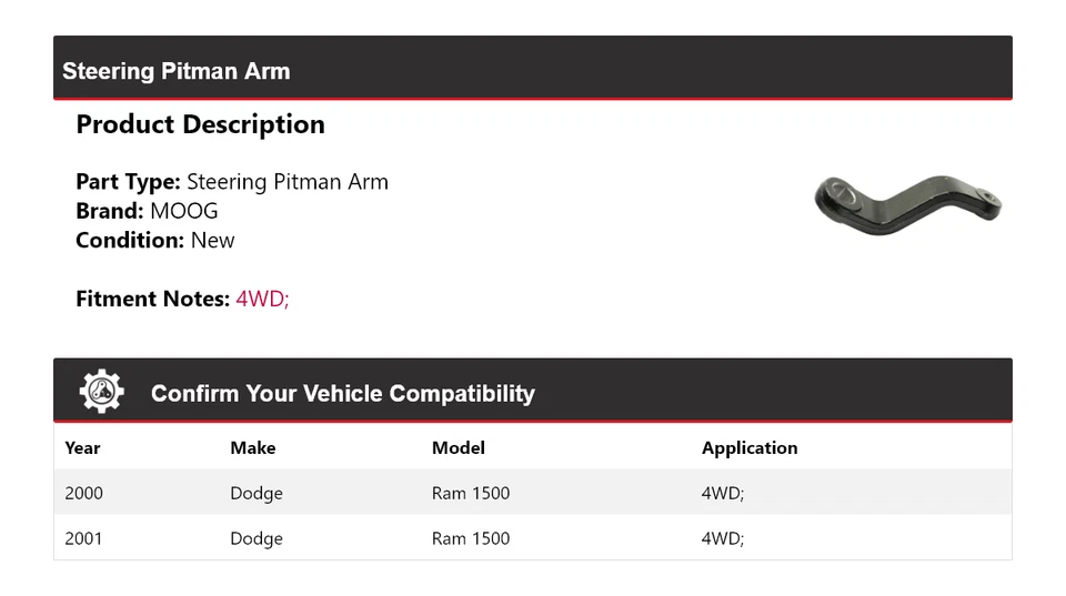 For 2000-2001 Dodge Ram 1500 4WD Steering Pitman Arm MOOG - Image 2 of 4