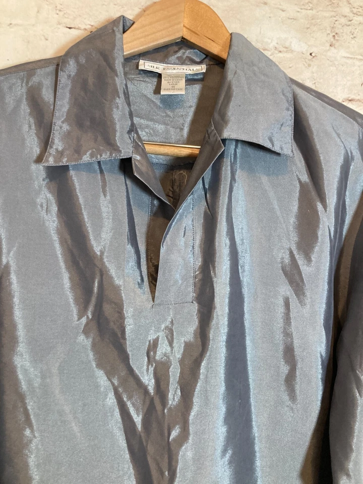 Silk Essentials Popover Top Womens 1X Dark Silver Organza Lightweight Capsule - Image 2 of 4