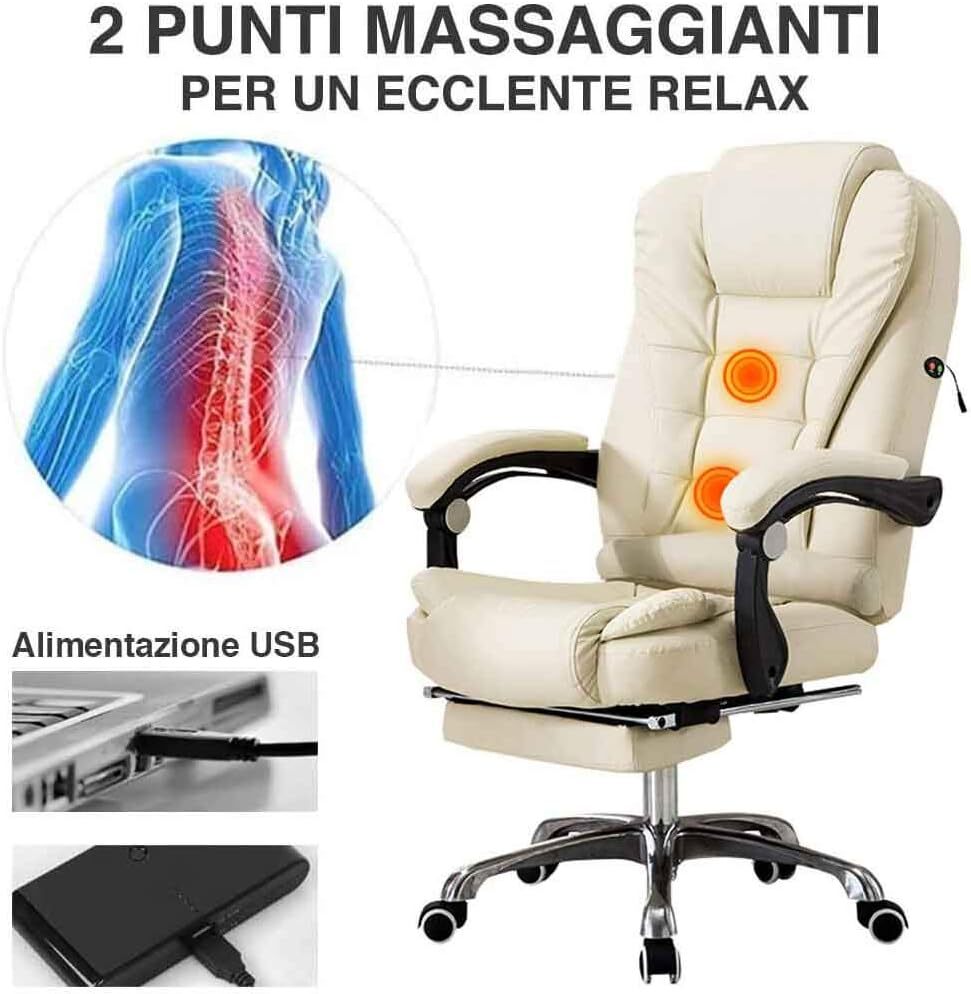 BAKAJI Poltrona Sedia Scrivania Ufficio Massaggiante 2 Testine