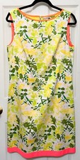 T Tahari Shift Dress Sleeveless Size 10 Bright Yellow Green White Lined Back Zip