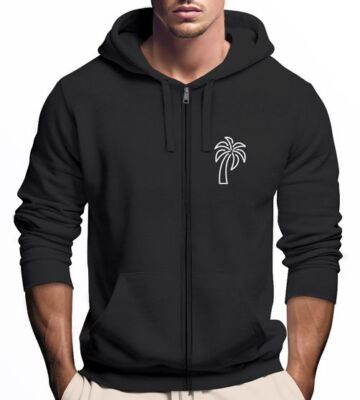 Sweatjacke mit Kapuze Herren Print Palme Line Art Motiv Hoodie-Zipjacke Männer