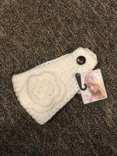 Hand Knit Ivory Floral Head Wrap Button Closure
