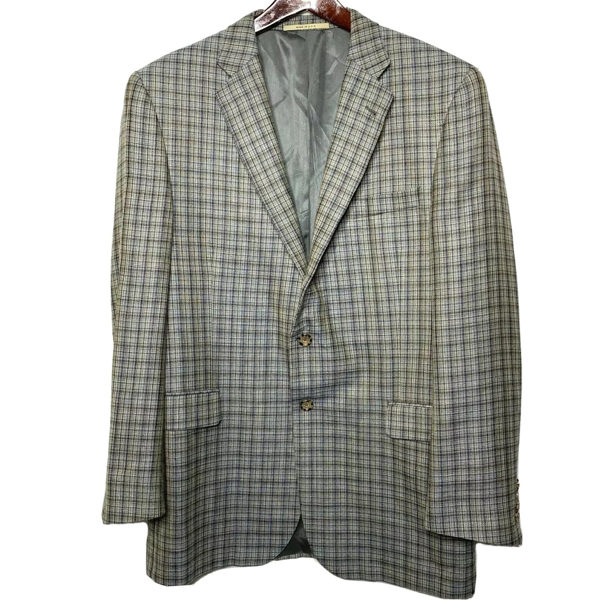 大きいサイズ44✨BURBERRY　ブレザージャケット　パイピング　ノバチェック Burberry Blazer 44 LNG Gray Brown Blue Plaid Wool Silk