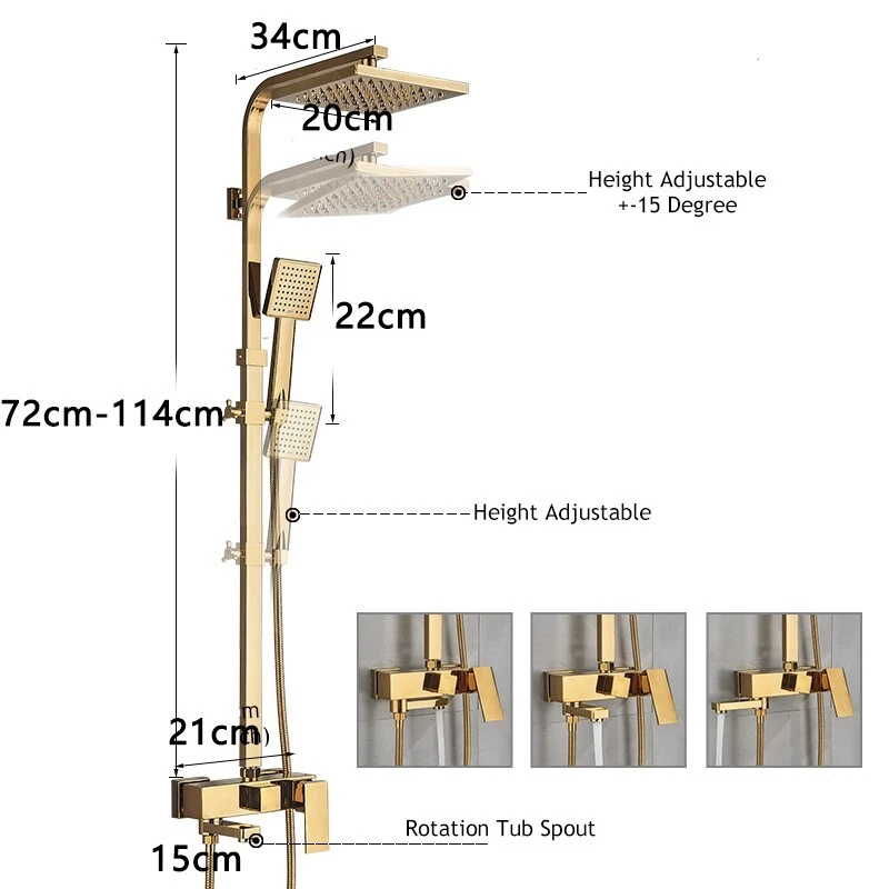 Gold Duschsystem Duscharmatur Duschset Regendusche Kopf Handbrause Mischbatterie - Bild 2 von 4