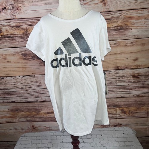 ADIDAS Big Girl's Short Sleeve Classic Badge of Sport T-shirt Black/White Size L