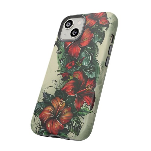For Galaxy, Pixel, iPhone Case Cover - Red Ink Hibiscus Flower Tattoo Style - Picture 51 of 191