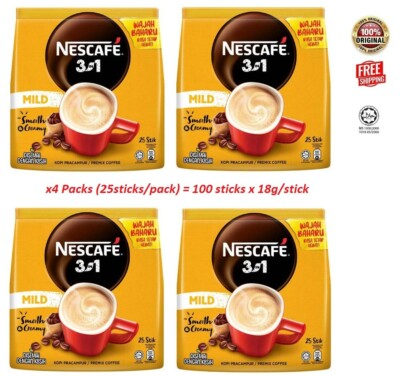 NESCAFE 3 in 1 Blend & Brew Mild Instant Coffee 100 sticks x 4 packs