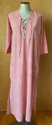 Roberta Roller Rabbit block print cotton maxi caftan kaftan dress size small