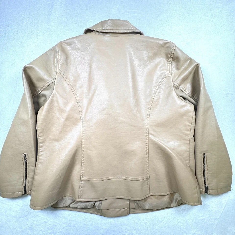 Chaqueta Lane Bryant para mujer 22/24 cuero sintético tostado motociclista Asym cremallera talla grande Foto 3 de 4
