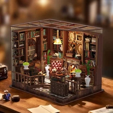 DIY Miniature House Kit with LED, Book Nook Library, 3D Wooden Puzzle Craft K...