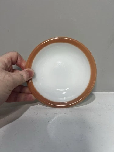 Vintage Pyrex Small Milk Glass Bowl w/ Orange Band 4.75”