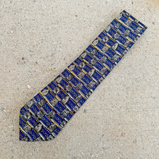 ERMENEGILDO ZEGNA Men's 100 Silk Necktie ITALY Luxury Gold Geometric Multi