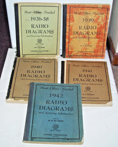 Lot of (5) "Most Often Needed Radio Diagrams" books,1926-38,1939,1940,1941,1942