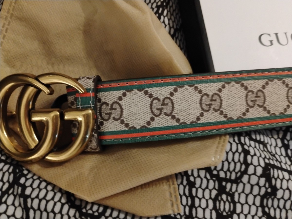 Gucci Canvas Belt Double Buckle Unisex, Green/Red Stripes | eBay