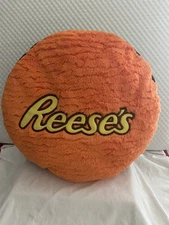 Reese's Peanut Butter Orange Brown Fluffy Round Pillow Size 15.5” Plush Candy