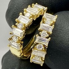 14k Gold Over 925 Silver Moissanite Hoop Earrings Baguette  Round Cut