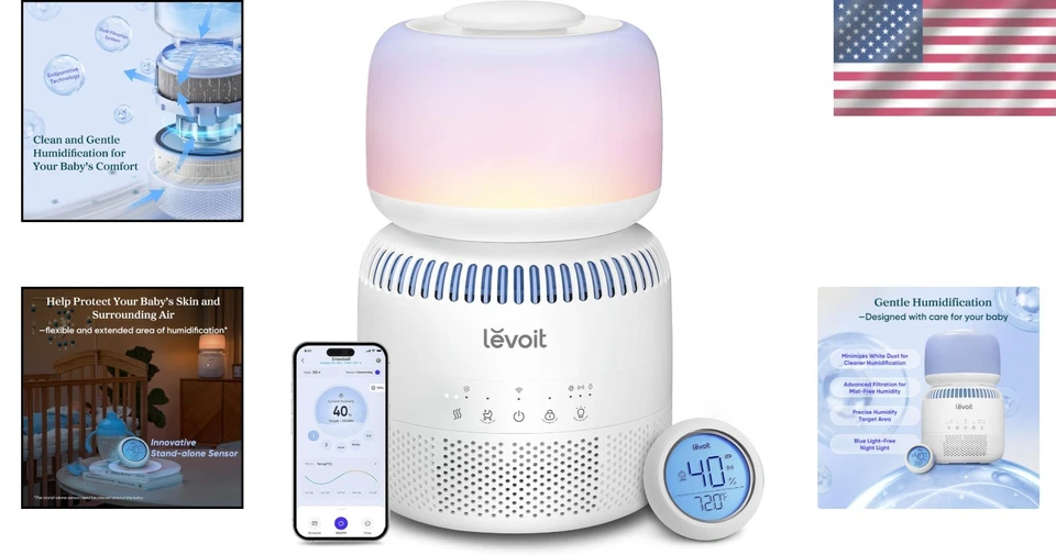 Room Humidifier for Baby, Separate Sensor, Nightlight, Alexa - Image 2 of 4