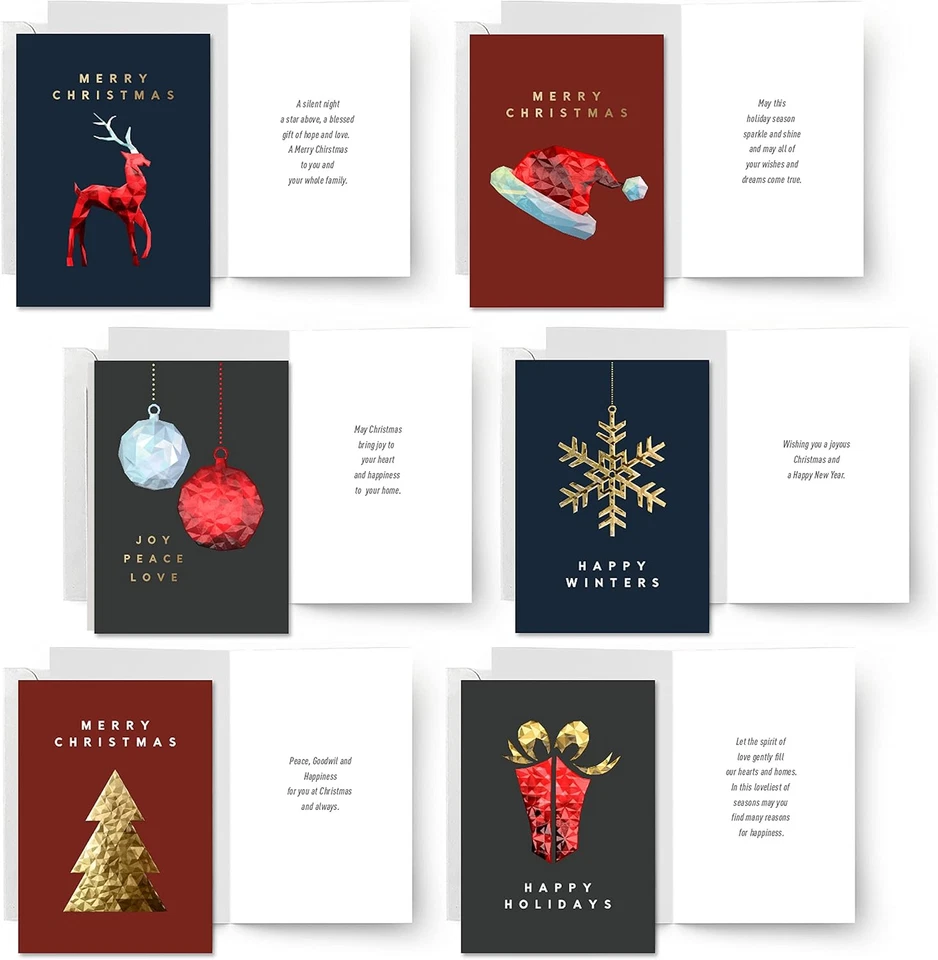 Surtido de 18 tarjetas de felicitación de Navidad con sobres, lámina de oro con relieve 3D Foto 2 de 4