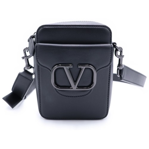 VALENTINO Valentino V Logo Leather Shoulder Crossbody Bag Black