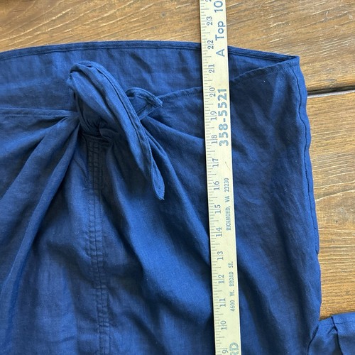 Charter Club Medium Luxury Linen Shirt Multicolor Button Front Tie Navy Blue - Picture 9 of 11