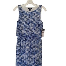 New Maxi Dress 4 Blue & White Chiffon Chaps Wedding Guest Event Vacation Beachy