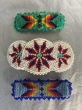 Lot of 3 Vintage Navajo Beaded Hair Clips Barrettes Colorful Tribal Artisan