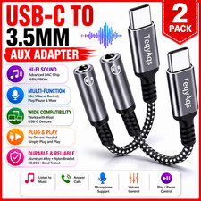 2 USB-C Type C Adapter Port to 3.5MM Aux Audio Jack Earphone Headphone Cable USB
