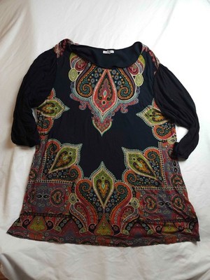 Cha Cha Vente Tunic Top 1X Plus Black Paisley Maximalist Boho Chic Indie Sleaze