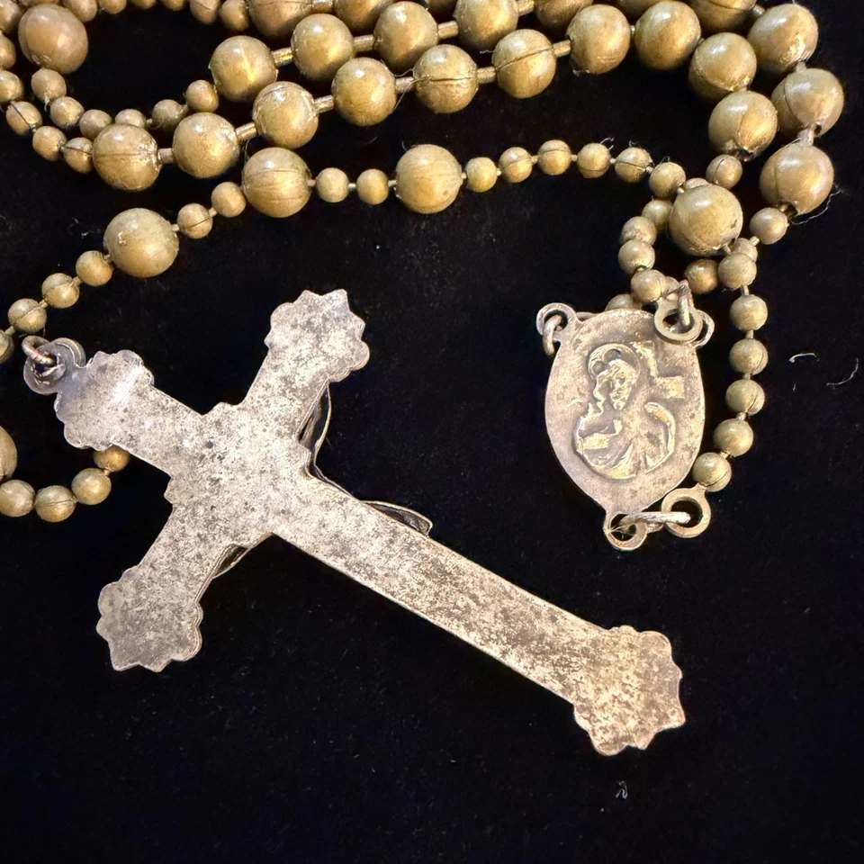 古董一战时代固体拉链天主教青铜金属念珠 — 第 4/4 张图片