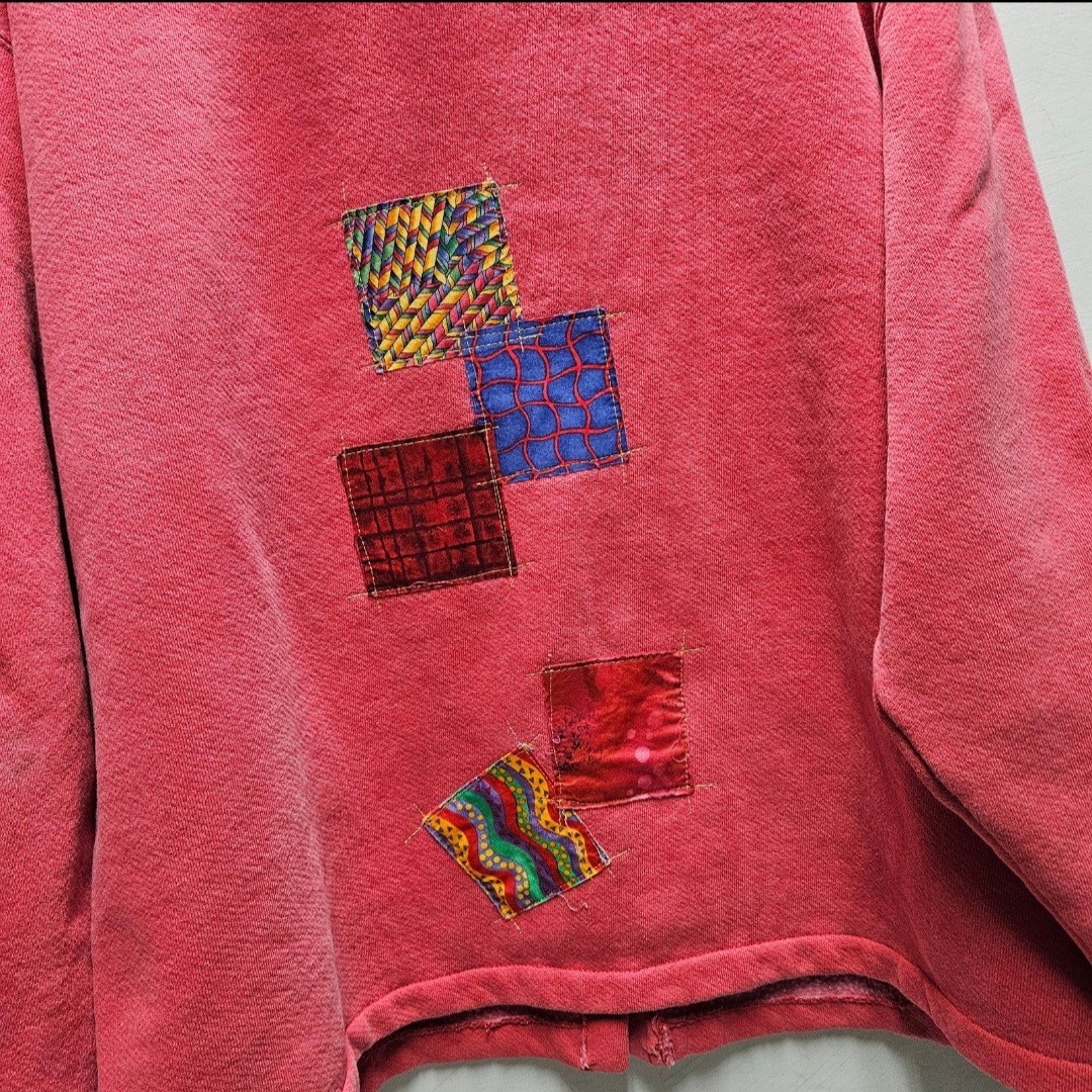 Vintage Grandmacore pink patchwork button up card… - image 5