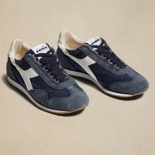 NEW Diadora Heritage Equipe H Stone Wash Lace up Sneakers Mens 5.5 Women 7 Navy