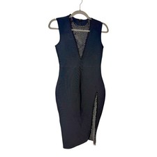 Black Rhinestone Mesh Cutout Bodycon Cocktail Dress Mermaid Sequin Slit Medium