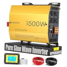 1500W Pure Sine Wave Inverter - 12V DC to 120V AC Converter for Home, 12V-1500W