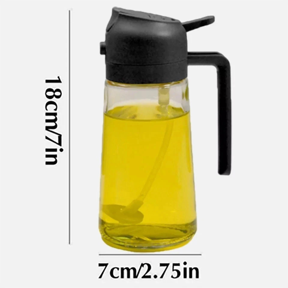 450ML Oil Sprayer for Cooking, 2 in 1 Olive Oil Dispenser Bottle for Kitchen