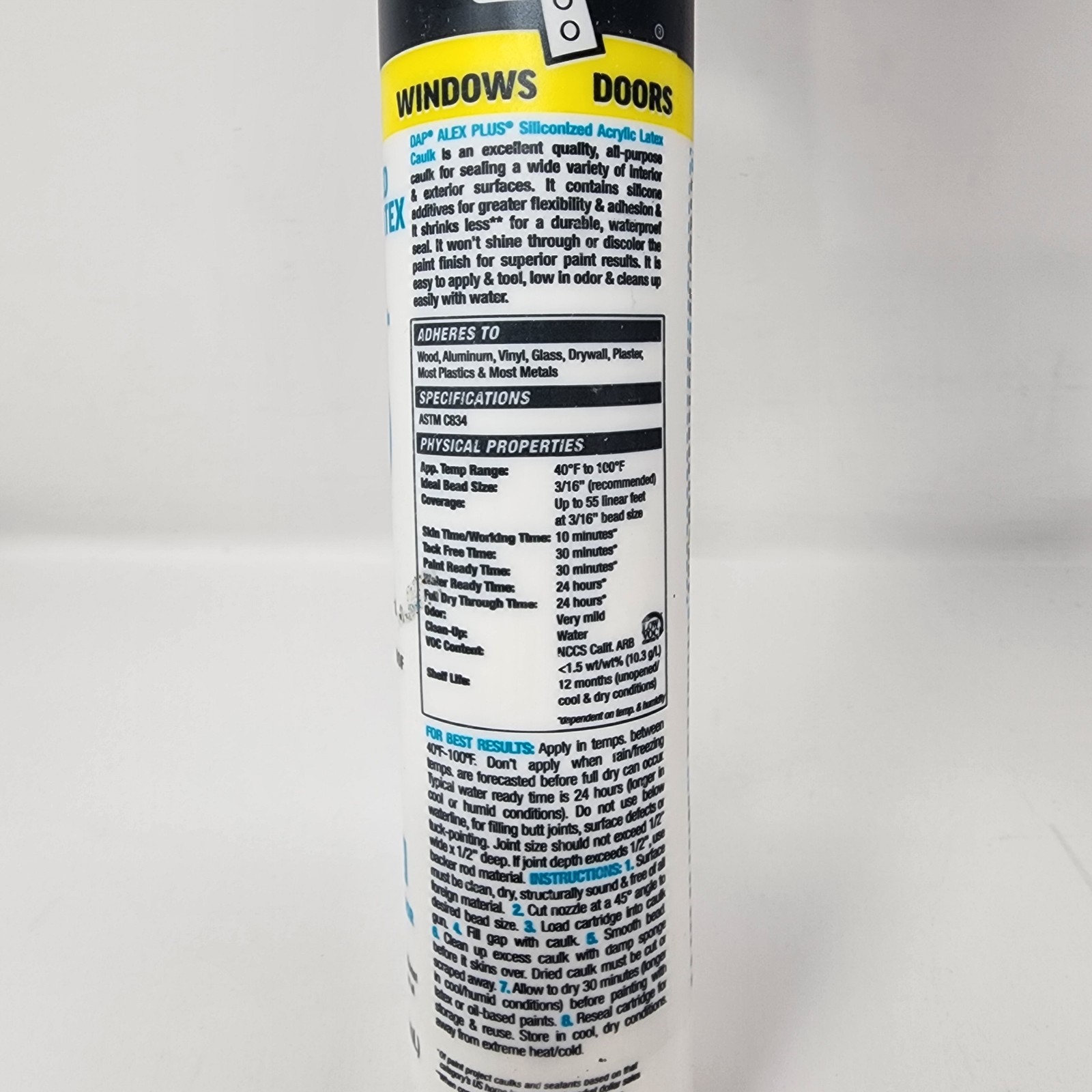 DAP Alex Plus Silicone Caulk Acrylic Latex White 10.1 fl oz (3 Pack)