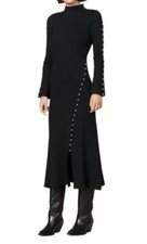 SANDRO BLACK LIZZA EMBELLISHED STRETCH KNIT MIDI DRESS W/ PEARLS SZ 40