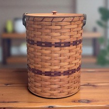 Amish Round Laundry Hamper Large Size With Lid Solid Oak Bottom Leather Handles