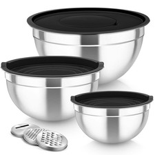 TeamFar Mixing Bowls, Stainless Steel Nesting Salad 4.6 / 3 / 1.5 QT, Black 