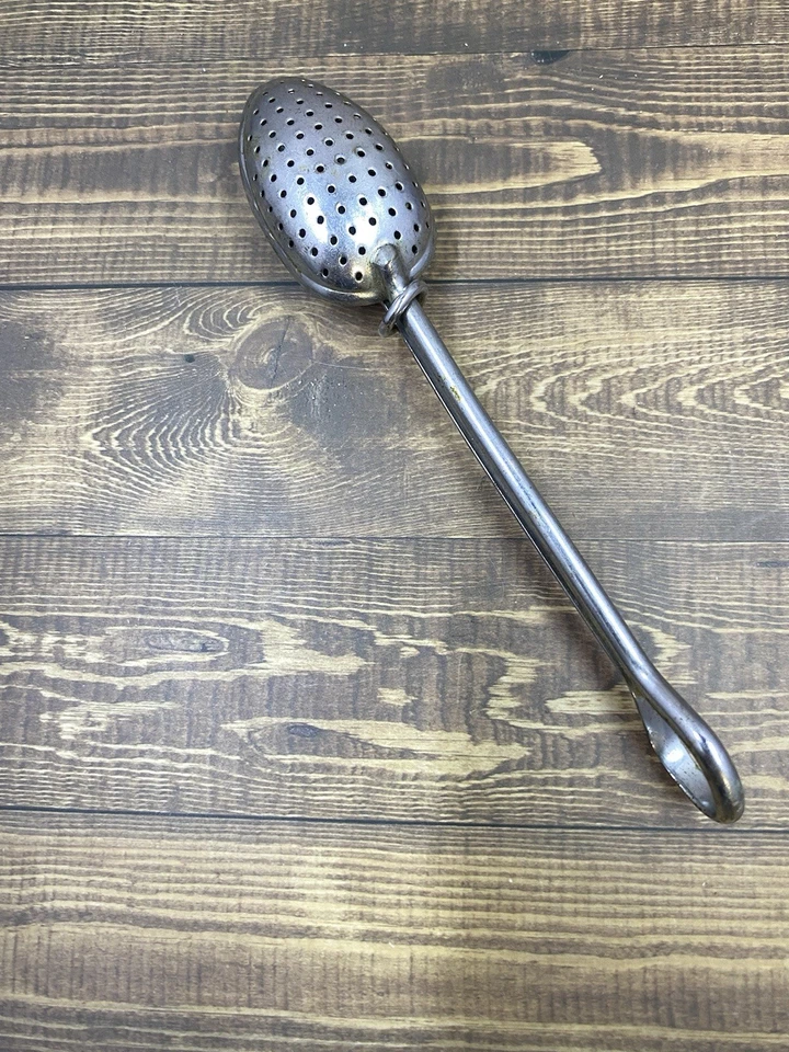 Cuchara infusora coladora de té/hierbas de acero inoxidable vintage - cargada con resorte Foto 3 de 4