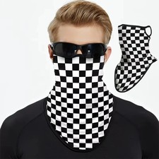 Breathable Cycling Face Mask - Checkerboard Pattern Ear-Hanging Head Scarf Neck