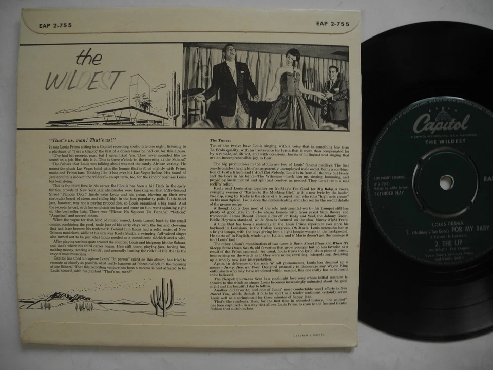 LOUIS PRIMA The Wildest! Vol. 2 EP Buona Sera /The Lip +2 45 7" 1957 Denmark VG+ - Image 2 of 2
